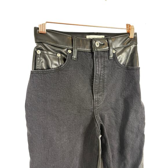 Abercrombie & Fitch The 90s Straight High Rise Pant Faux Leather Denim Grunge 25 - Picture 5 of 10
